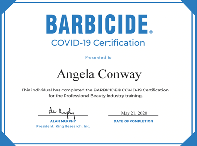 Barbicide COVID-19 Certification, Angela Conway
