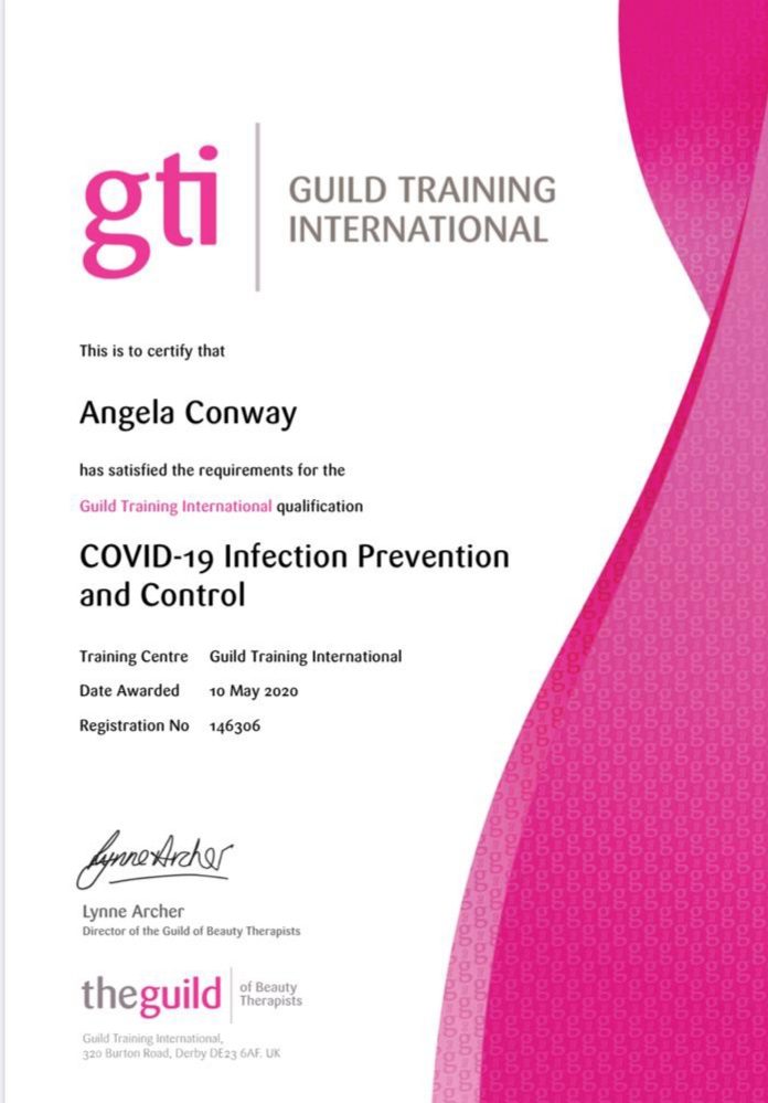 Guild Training International certificate: COVID-19 Infection Prevention and Control, Angela Conway